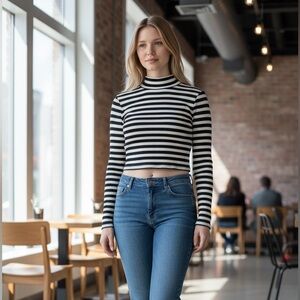 Aerie Black and White Ribbed Crop Top